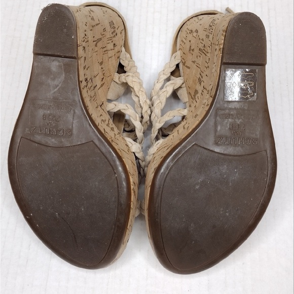 SCHUTZ Beige Braided Straps Boho Resort Cork Wedge Sandals - Picture 15 of 16